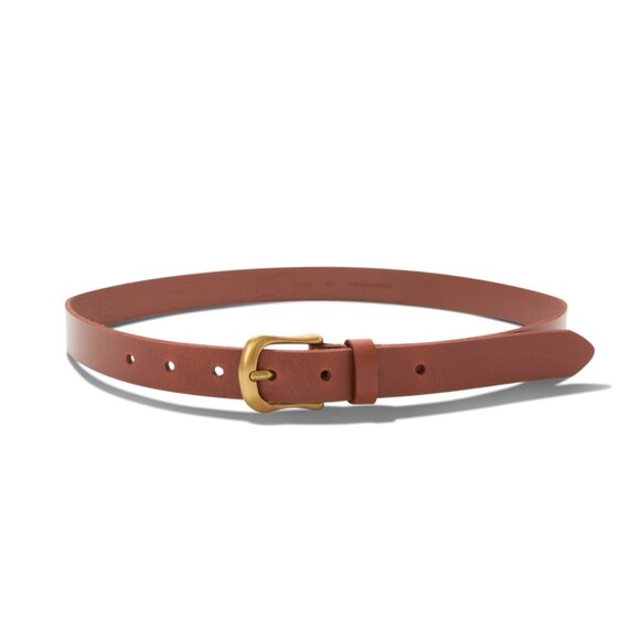 New Frye 100% leather 25MM flat strap loop cognac brown gold hardware belt S/M main image 10